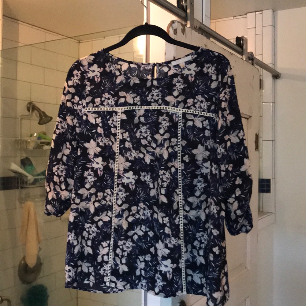 Blue and Light Pink Floral Top
